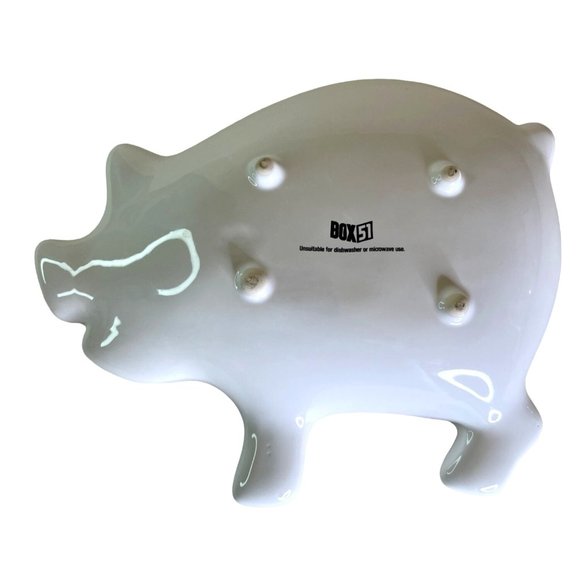 Pig Dish Relish Trinket Tray Ceramic Plate White 9" x 7.25" x 1.75" by Box 51 - Picture 4 of 5
